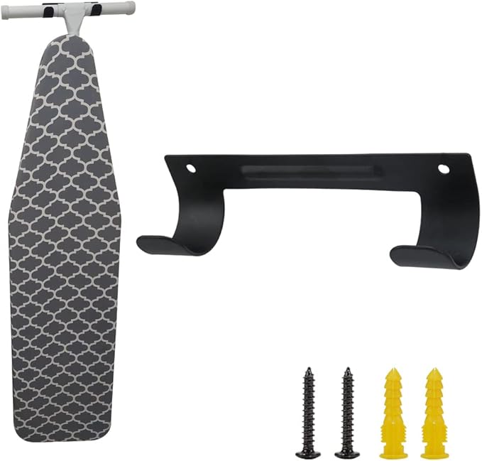 Ironing Board Hanger Wall Mount Ironing Board Holder Organizer Wall Rack for Laundry Rooms Storage Rack Hanging Shelf Hanger (Black)