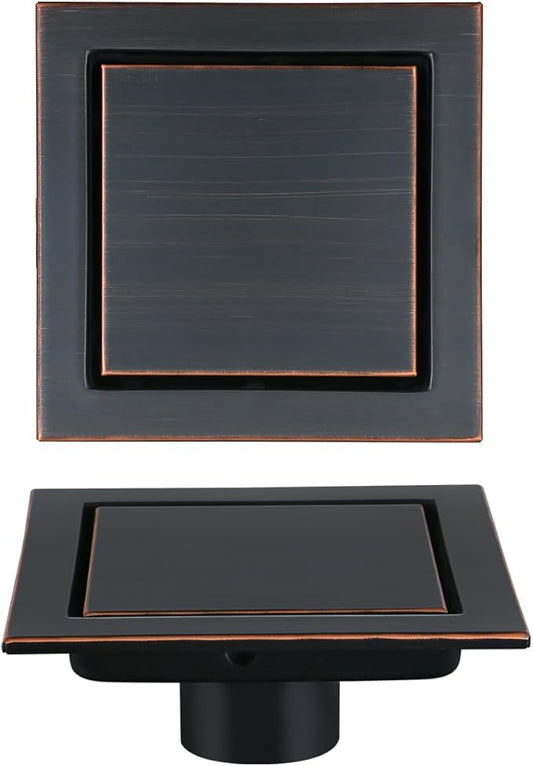 RANDOM Oil Rubbed Bronze Shower Drain Square with Removable Tile Insert Shower Drain Cover and Hair Strainer SUS 304 Stainless Steel 6 inch Shower Floor Drain