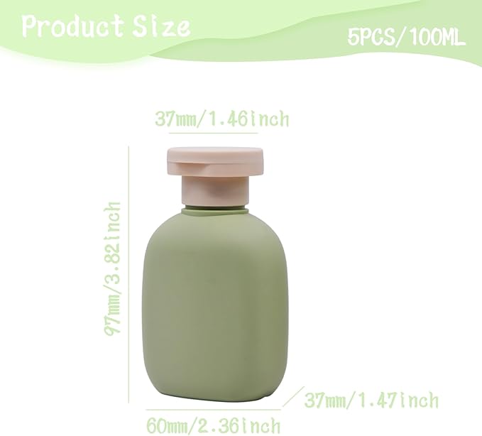 3.4 oz Leak-Proof Travel Bottles (5 Pack) - Plastic Squeeze Containers for Shampoo, Toiletries & Liquids, Food Grade HDPE/PP, Airplane Compliant Essentials - Ocean Green