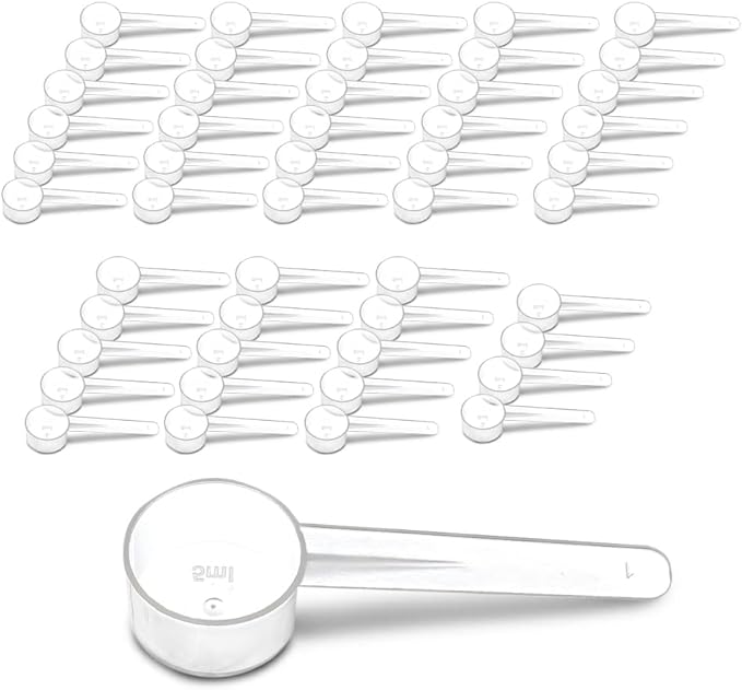 50 Measuring Spoons Set with Short Handle - 1 Teaspoon (5 ML) Clear Plastic Scoops for Creatine, Coffee, Grains, Spices, Powders, and Other Dry Goods, BPA Free, Kitchen Tools Measure, Fits in Jars
