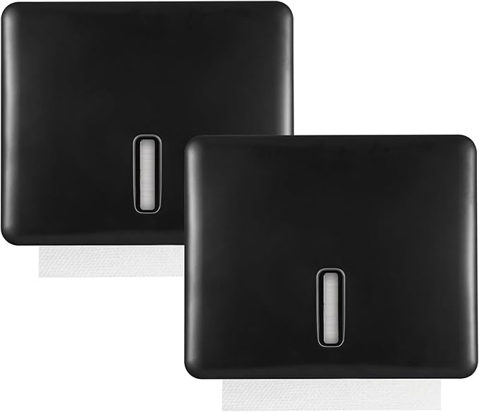 2-Pack Multifold Paper Towel Dispenser Wall Mount (Black) – Large Capacity C-Fold, Trifold, and Folded Commercial Hand Towel Holder for Bathroom & Restroom – Adhesive or Screw Mounted