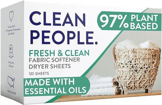 The Clean People Fabric Softener Sheets - Dryer Sheets - Softens & Removes Static Cling - Vegan Laundry Softener With Essential Oils - Fresh Scent, 120 Pack