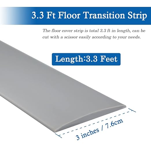 Floor Transition Strip Self Adhesive Floor Cover Strips Laminate 3" Wide Vinyl Flat Divider Transitions (7.5cm, 3.3Ft, Gray)