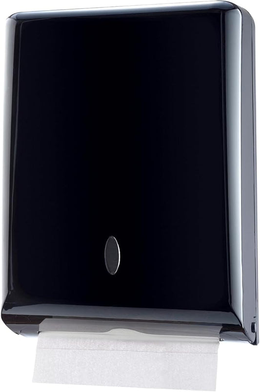Commercial Paper Towel Dispenser Wall Mount, Holds 500 Multifold, Trifold, Z Fold, C Fold Hand Towels for Bathroom/Restroom, Office, Shop, or Home (Black)