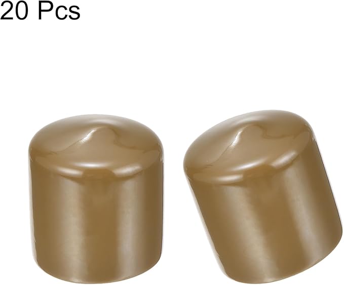 uxcell 20pcs Rubber End Caps 41mm(1 5/8") ID Vinyl PVC Round Tube Bolt Cap Cover Screw Thread Protectors Light Brown