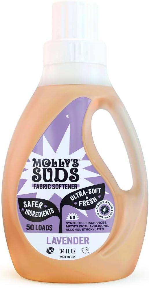 Molly’s Suds Fabric Softener Liquid for Sensitive Skin | Vinegar-Powered, Infused with Essential Oils | Fights Static, Reduces Wrinkles, Deodorizes | Lavender, 50 Loads