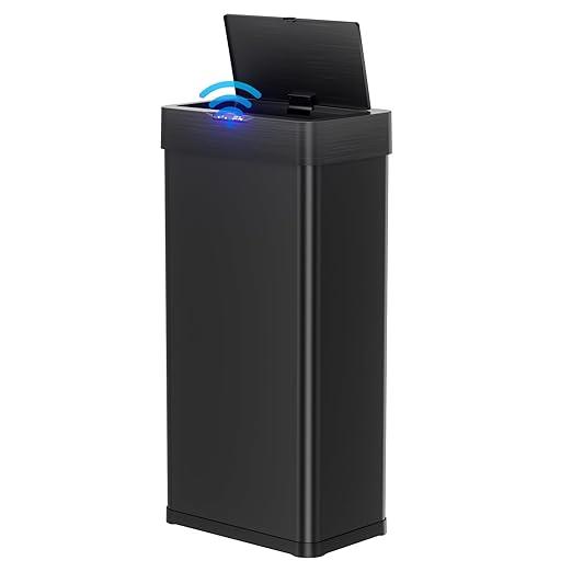 TLSUNNY 16 Gallon Motion Sensor Trash Can,Touchless Automatic Garbage Can,Brushed Stainless Steel Smart Bin,with Bag Holder,Soft Close Lid,for Kitchen,Office,RV,Bedroom,Living Room (Black, 60L)