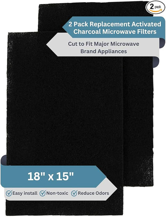 2-Pack Activated Carbon Charcoal Microwave Hood Filters - 18" x 15" Cut To Fit Kitchen Air Filter - Universal for Frigidaire, Whirlpool, GE, LG, Maytag and KitchenAid, Made in USA