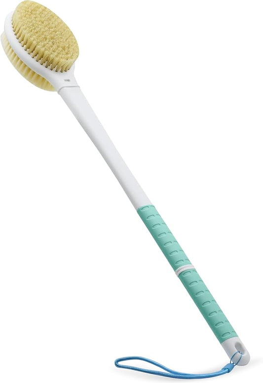 Shower Brush with Soft and Stiff Bristles,Long Handle Dual-Sided Back Scrubber Bath Brush Body Exfoliator for Wet or Dry Brushing (Extra Long Green)