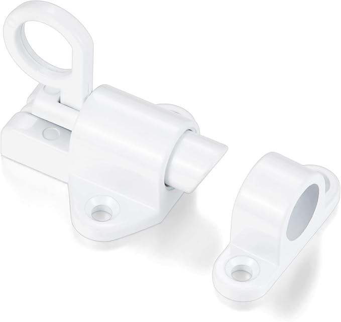 4 Packs Self-Closing Latches，White Spring Door Lock，Resilient Bolt Latch Aluminum Alloy Safety Automatic Spring Barrel Slide Door Lock with Screws,Used for Gate,Window and Cabinet etc
