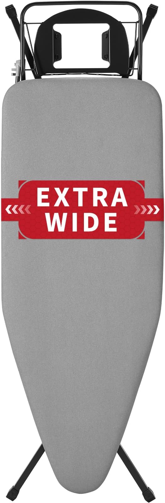 Extra Wide Full Size Ironing Board 57" L X18 W, Multifunctional Sturdy Ironing Board with Iron Rest, Foldable Adjustable Iron Board with Heat Resistant Cover, Enhanced Stability, Black Grey.