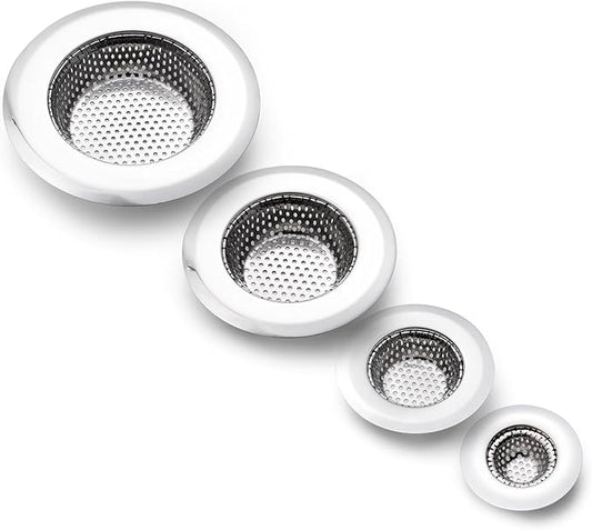 4 Pack Heavy Duty Stainless Steel Kitchen Sink Drain Strainer, Bathroom Hair Catcher Shower Drain Cover, Sink Tub Drain Stopper, Wash Basin Floor Drain, 2.1 to 4.5 Inch Diameter Rim