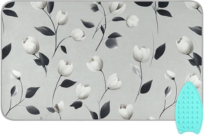 Ironing Mat Portable Ironing Pad Ironing Blanket for Table Top Heat Resistance Double-Side Using Travel Large 47.2 x 27.6 Inch Foldable Lightweight Light Grey Tulips