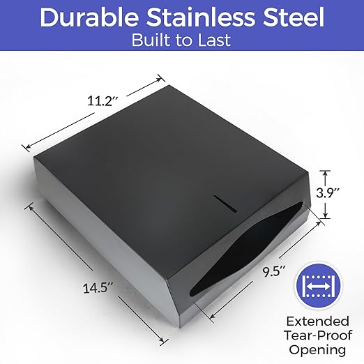 Paper Towel Dispenser Wall Mount, Matte Black Stainless Steel Commercial Paper Towel Holder with Lock, Large Capacity 400 C Fold/525 Multifold Towels