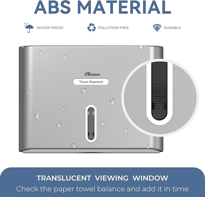 Paper Towel Dispenser Wall Mount, Adhesive No Drilling Multifold Trifold C Fold Commercial Hand Towel Dispenser,Silver