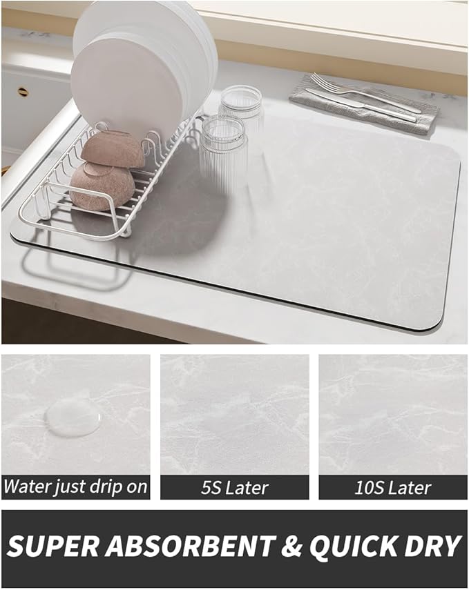 AMOAMI Coffee Mat - Hide Stain, Rubber Backed, Absorbent Dish Drying Mat for Kitchen Counter - Fits Under Coffee Maker & Machine, Dish Rack