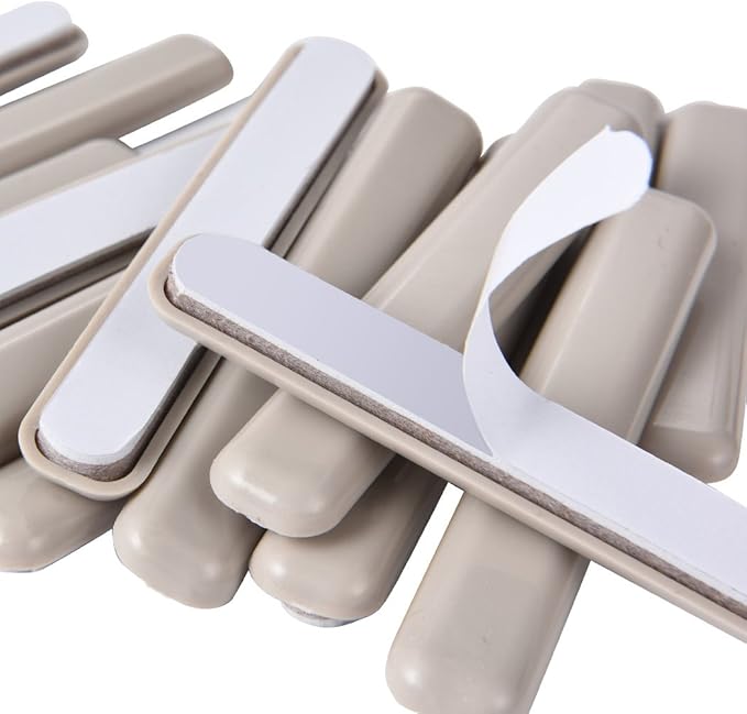 Ezprotekt 16 Pack Self-Stick Furniture Movers Sliders Strip for Carpet, 1/2 x 4 inch Rectangular Furniture Moving Pads, Self Adhesive Strip Sliders Gliders for Chair Table Desk Sofa Couch (Beige)