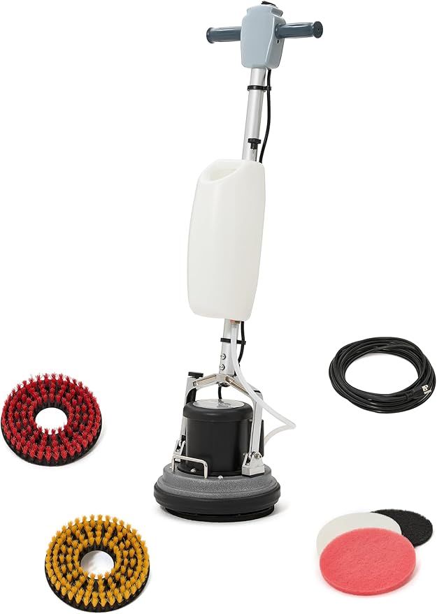 10" Heavy-duty Multi-Functional Floor Buffer Polisher Machine - Clean, Buff, Scrubb and Polish with Ease! Ideal for Carpets Too! Includes Optional Solution Tank, 2 Brushes and 3 Scouring Pads