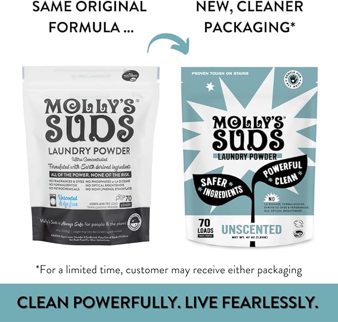 Molly's Suds Original Laundry Detergent Powder | Clean Laundry Detergent Powder for Sensitive Skin | Simple, Effective Ingredients, Stain Fighting | 70 Loads (Unscented)
