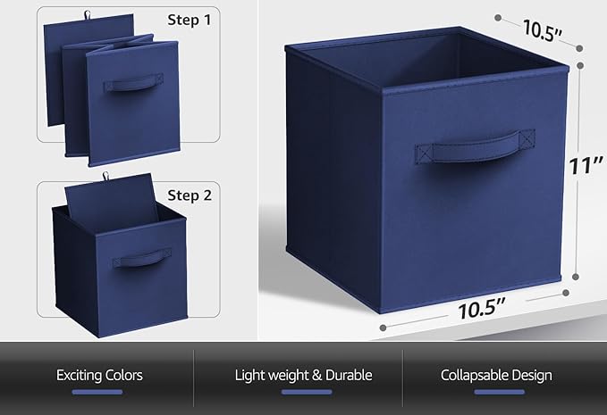 Sorbus Fabric Storage Cubes - 8 Foldable Storage Bins for Organizing Pantry, Cubbies, Toy Box - Clothes Storage & Closet Organizer - 11 Inch Collapsible Cube Baskets for Shelves with Handle