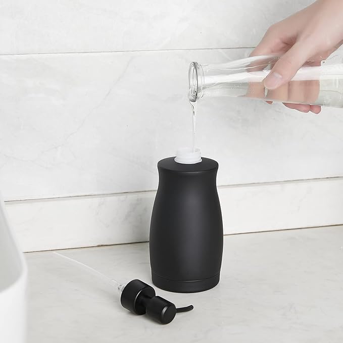 304 Stainless Steel Countertop Black Soap Dispenser Rust Resistant Leak-Proof Liquid Hand Sanitizer Pump with Hopper，for Kitchen Sink, Countertop, Bathroom (13.5oz/400ml)
