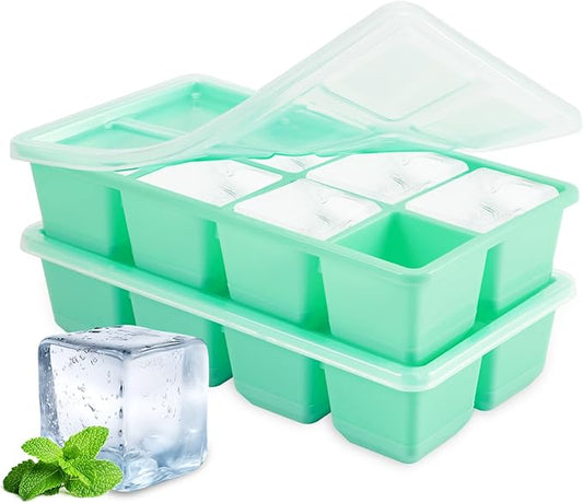 Large Ice Cube Trays, JRISBO 2 Pack Reusable Silicone Ice Cube Molds with Lid for Freezer, Easy Release 16 Big Square Ice Trays for Whisky Cocktails
