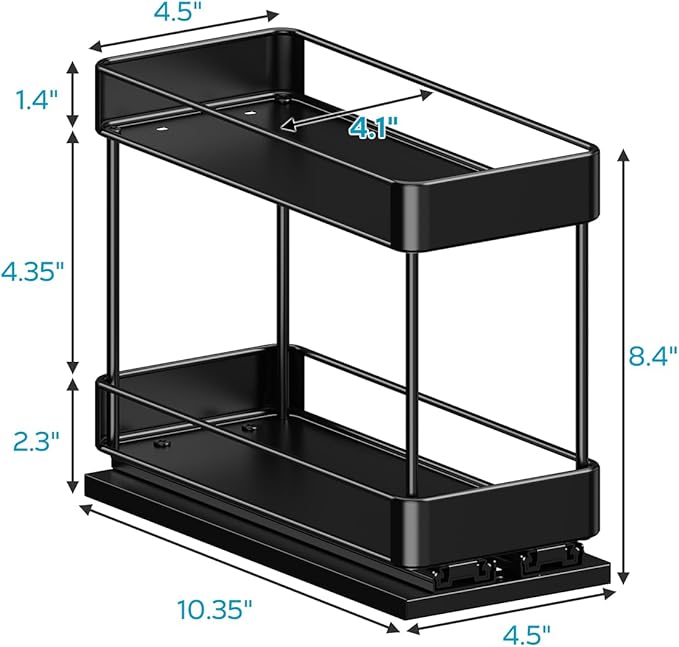 Nieifi Spice Rack Organizer for Cabinet, Vertical Spice Rack Pull Out, Easy to Install, Metal, 4.5''Wx10.35''Dx8.4''H, 2 Pack, 2 Tiers(Black)