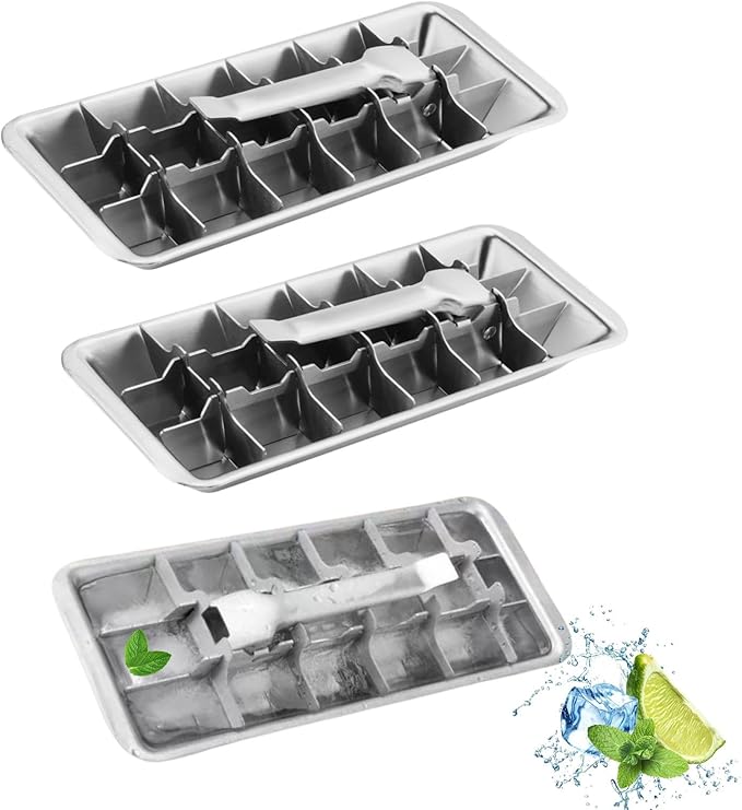 3 Pack Stainless Steel Ice Cube Trays, 18 Slot Ice Tray with Easy Release Handle Detachable Ice Trays for Easily Making Various Ice Cubes and Frozen Foods 10.9x4.4x2.2 inches