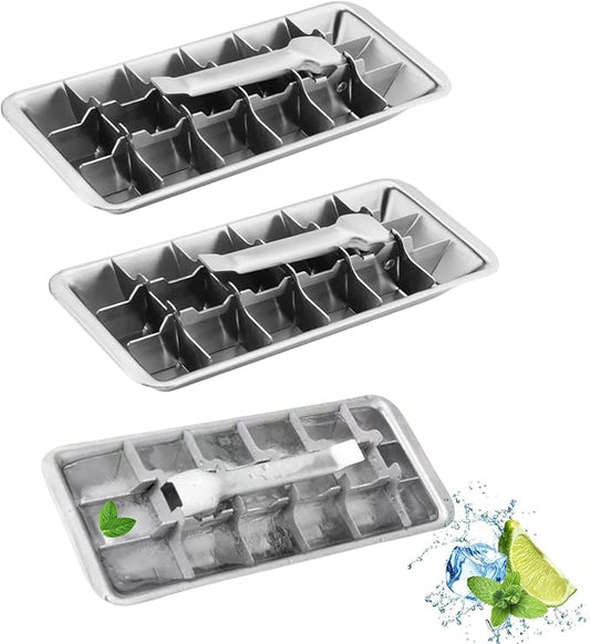 3 Pack Stainless Steel Ice Cube Trays, 18 Slot Ice Tray with Easy Release Handle Detachable Ice Trays for Easily Making Various Ice Cubes and Frozen Foods 10.9x4.4x2.2 inches