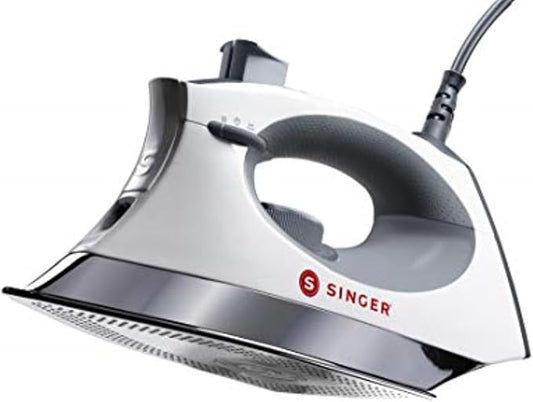 SINGER SteamCraft Steam Iron (1700W) | Steamer with Stainless Steel Plate, OnPoint Precision Tip for Hard-to-Reach Areas, Vertical Steam, Auto Shutoff & 300ml Tank Capacity – White