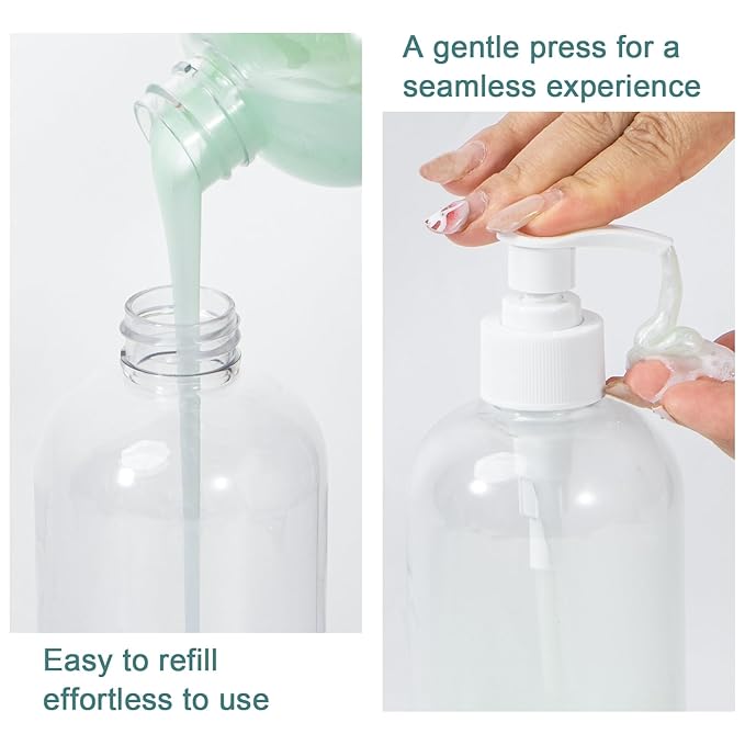Yebeauty Plastic Pump Bottle, 4 Pack 17oz/500ml Stylish Shampoo Bottles Refillable Hand Soap Dish Soap Dispenser with Press for Massage Oil, Liquid Hand, Clear