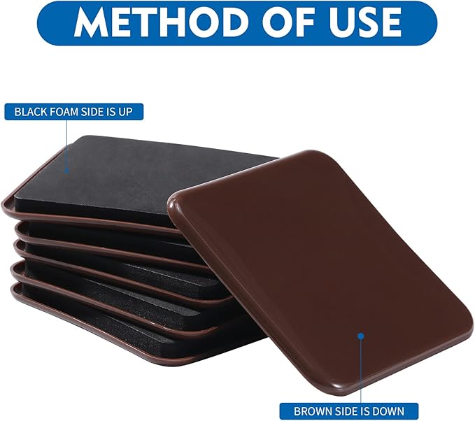 Furniture Sliders, 8pcs 4.7 inch Square Furniture Moving Kits Carpet Sliders for Moving Furniture, Heavy Duty Furniture Movers - Protect The Surface of Carpet, Easily Move Any Items!