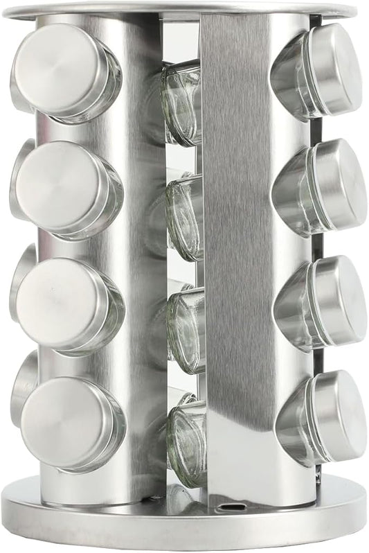 Spice Rack, Spice Rack Organizers for Countertop, Rotating Countertop Spice Rack, Revolving Spice Rack for Kitchen, Kitchen Gadgets, Organizer Rack with Spice Jars (Silver, RoundHead_16Jars)