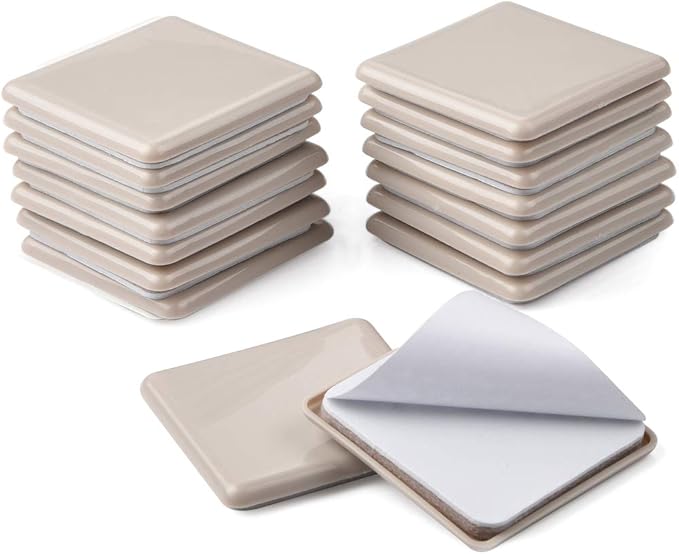 Ezprotekt 16 Pcs Self-Stick Furniture Movers Sliders for Carpet, 2.5 inch Square Self-Adhesive Furniture Moving Pads, Carpet Sliders for Moving Chair Table Desk Bed Sofa Couch Cabinet (Beige)