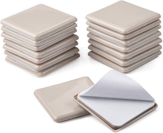 Ezprotekt 16 Pcs Self-Stick Furniture Movers Sliders for Carpet, 2.5 inch Square Self-Adhesive Furniture Moving Pads, Carpet Sliders for Moving Chair Table Desk Bed Sofa Couch Cabinet (Beige)