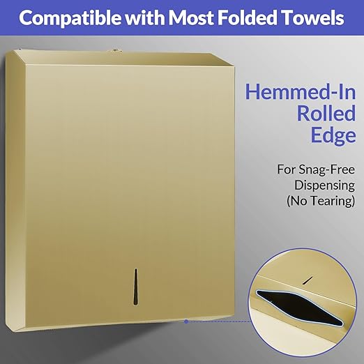Paper Towel Dispenser Wall Mount, Brushed Gold Stainless Steel Commercial Paper Towel Holder with Lock, Large Capacity 400 C Fold/525 Multifold Towels