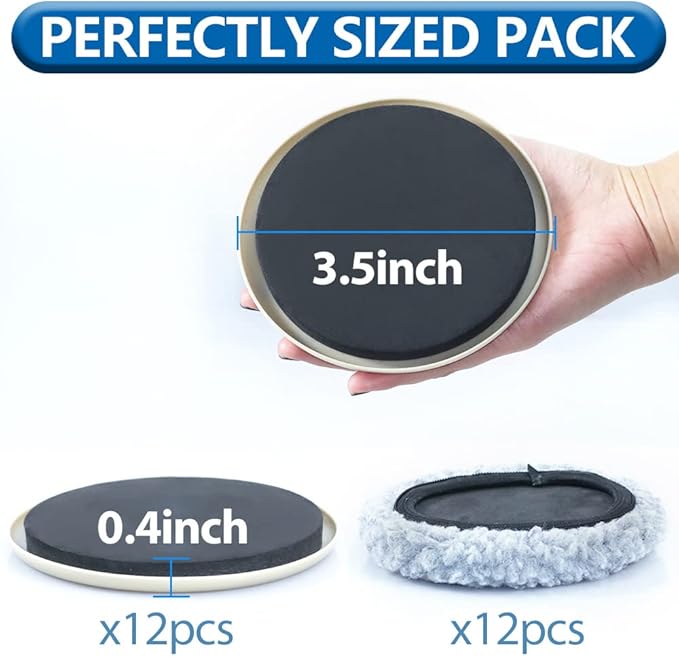 Furniture Sliders,Multi-Surface Furniture Movers Sliders for Carpet and Hardwood Floors,12 Pack 3 1/2" Moving Pads and 12 Hardwood Socks,Slide Furniture on Any Surface Easily!