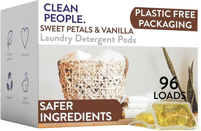 The Clean People Laundry Detergent Pods - Hypoallergenic Laundry Pods - Ultra Concentrated, Recyclable Packaging, Stain Fighting - Sweet Petals, 96 Pack