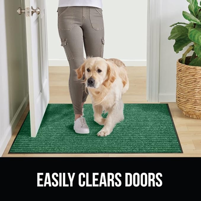 GORILLA GRIP Traffic Guard Door Mat, Heavy Duty Welcome Mats, Commercial Office Space Doormat, Waterproof, Fade Resistant, Strong Rubber Backing, Low Profile, Shoe and Boot Scraper, 35x23, Green