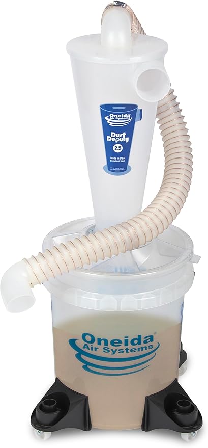 Oneida Air Systems Dust Collector & Cyclone Separator Kit w/ Clear Bucket, 2.5 Deluxe 5-Gal - Portable Cyclone Machine for Wet and Dry Shop Vacuums