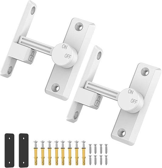 Barn Door Lock Latch, 90/180 Degree Flip Sliding Door Latch for Garage, Bedroom, Cabinet, Sturdy Zinc Alloy Security 90 Degree Lock (White-2 Pcs)