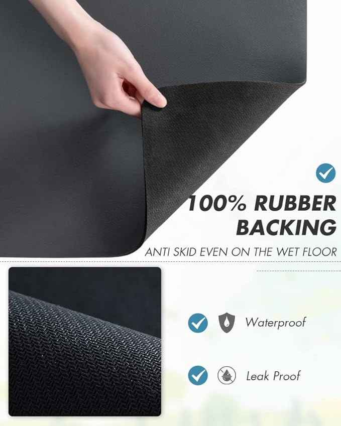 AMOAMI Dish Drying Mat for Kitchen Counter-Coffee Mat Bar Accessories, Hide Stain, Rubber Backed, Absorbent, Fit Under Coffee Maker, Espresso Machine, Pot, Dish Rack, 12"x19", Dark Grey