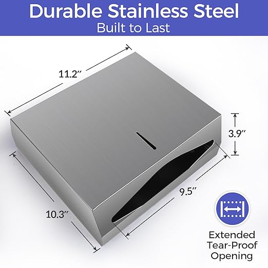Paper Towel Dispenser Wall Mount, Brushed Stainless Steel Commercial Paper Towel Holder with Lock, Large Capacity 250 C Fold/300 Multifold Towels