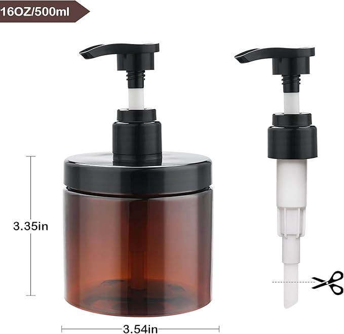 Cosywell Pump Bottle Dispenser Shampoo and Conditioner Dispenser 2 Pack 16.9oz/500ml Wide Mouth Hand Soap Dispenser Refillable Plastic Empty Liquid Container for Lotion Body Wash(Brown)