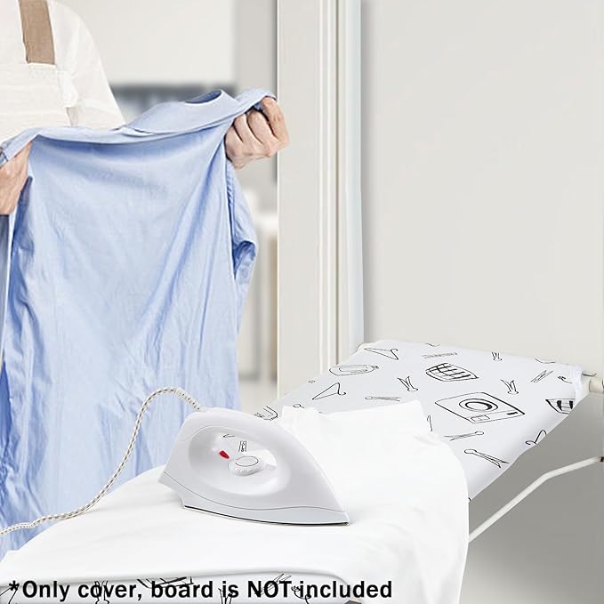 Seiritex Over The Door Ironing Board Cover 14 x 42 inch, Thick Padding and Heat Reflective with Hook and Loop Fasteners, 3 Layers Iron Board Cover (White)