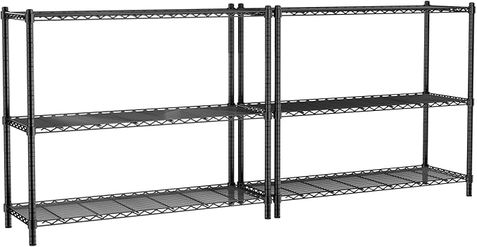 Storage Shelves, 2 PCS 48" L x 20" W x 47" H Heavy Duty Garage Wire Shelving Unit Loads 1200LBS, 3-Tier Adjustable Metal Industrial Utility Shelf Rack for Kitchen, Laundry Room, Basement