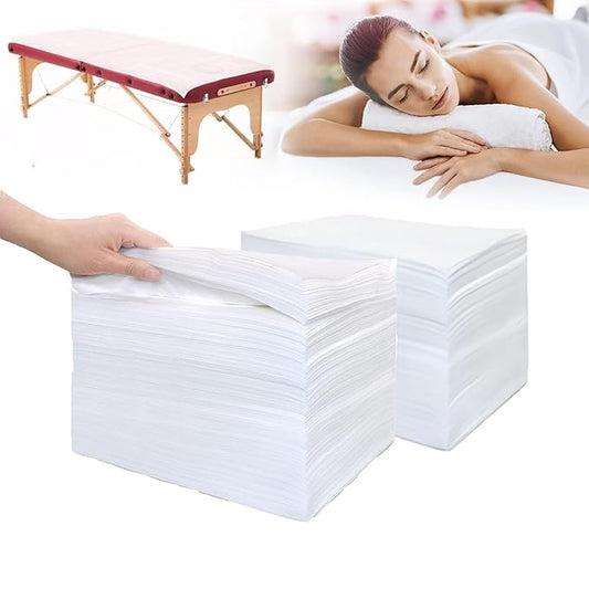 200Pcs Disposable Massage Table Sheets 31.5" x 71" Non-Woven Fabric Bed Covers for Ultimate Hygiene and Comfort in Massage, Tattoo, and Spa Treatments, Breathable and Durable Sheets(White)