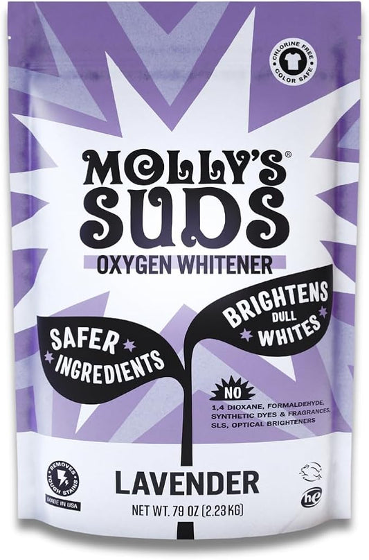 Molly's Suds Oxygen Whitener | Powerful Bleach Alternative, Chlorine Free & Color Safe | Brightens Whites and Removes Stains (Lavender Essential Oil - 79 oz)