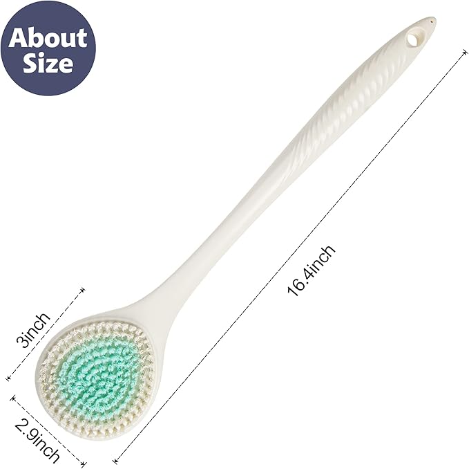 BEDELITE Back Bath Brush Long Handle for Shower - Soft Shower Brush for Men & Women,Back Brush Scrubber(16.4" Long), Skin Exfoliator for Bath Scrubber Body Brush(Ivory)