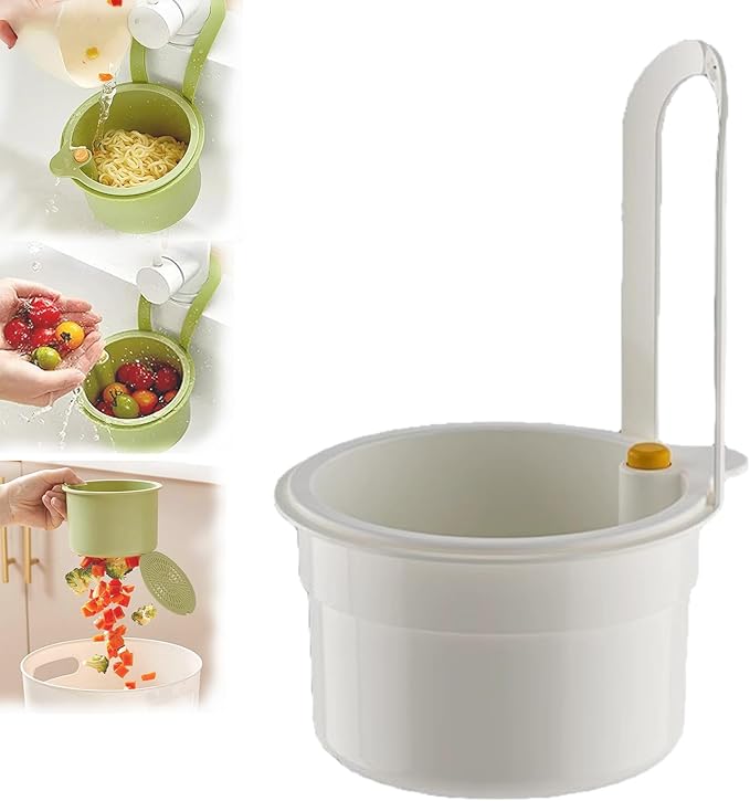 Faucet Hanging Strainer Kitchen Sink Food Waste Catcher Drain Basket, Plastic Kitchen Sink Strainer Automatic Dumping Draining Basket, Food Fruit Vegetable Drain Shelf Sink Storage Holder (White)